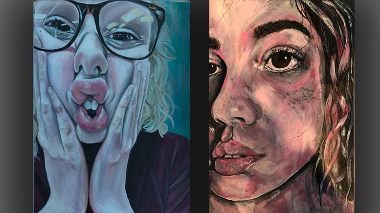 L to R: “Morado” by Casey Myers and "Powerless", self portrait by Casey Myers.