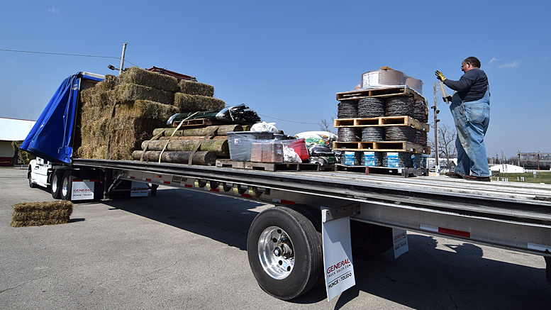 One of four trucks being loaded with supplies to take to Ashland, KS where wildfires have ravaged since early March. Photo by: Mike Rhodes