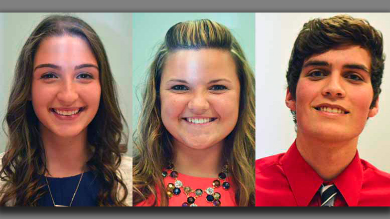 (L-R) Tri Kappa Scholarship winners: Erica Bergman, Olivia Phillips, Damien Wilson. Photo provided.