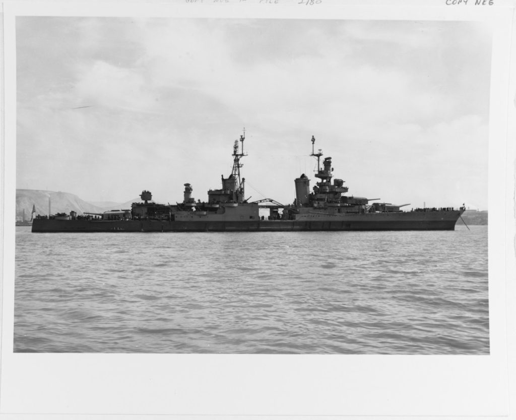 Off the Mare Island Navy Yard, California, 10 July 1945, after her final overhaul. Photograph from the Bureau of Ships Collection in the U.S. National Archives.