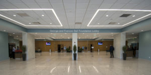 A view of the expanded Lobby area of Emens Auditorium.