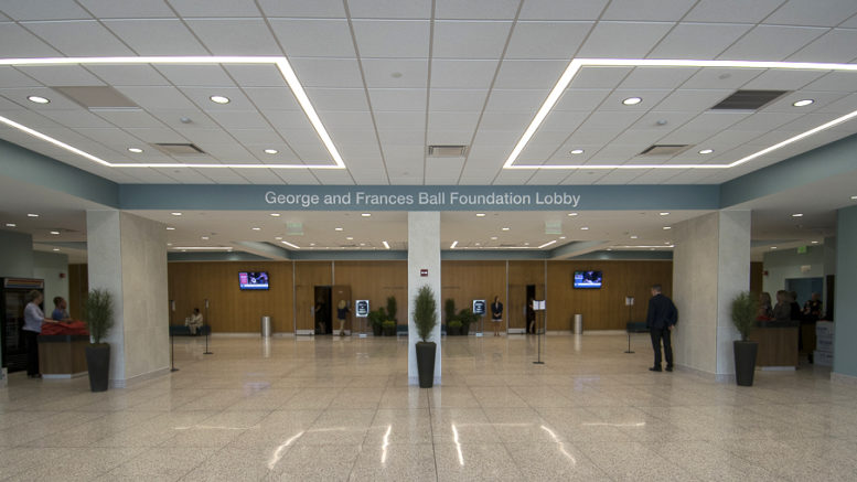 A view of the lobby area of Emens Auditorium. Photo by Mike Rhodes.