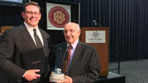 (L-R) Jud Fisher and John Craddock are pictured. John was awarded the Fisher Governance Award in 2017. Photo provided.