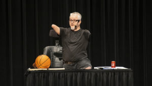 Keynote speaker Brett Eastburn is pictured as he gives his presentation titled: " No arms, No legs, No handicaps! No disabilities either!" Photo by: Mike Rhodes