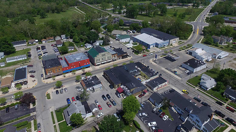 An aerial view of downtown Yorktown, IN. Photo courtesy of the Town of Yorktown.