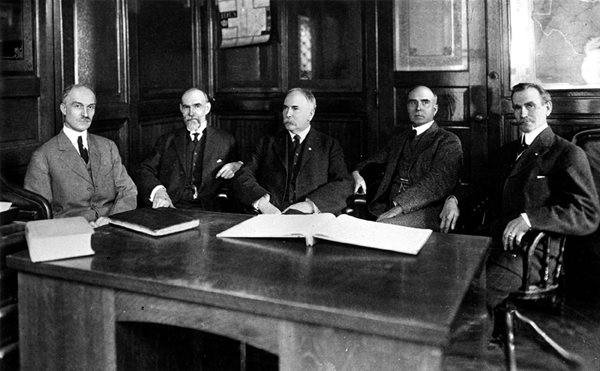 The Five Ball Brothers. Pictured from L-R: George A. Ball, Lucius L. Ball, Frank C. Ball, Edmund B. Ball, and William C. Ball.