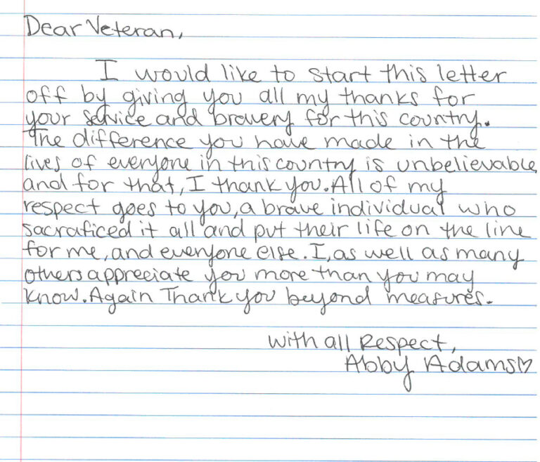 ‘Letters To Veterans’ From Area Students. Today’s Letter Written By ...