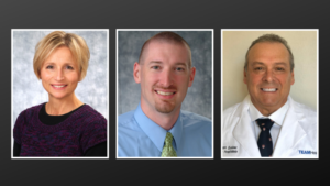 Pictured L-R: Paula Tyler, orthopedic and neuroscience service line leader at IU Health Ball, Dr. Brent Damer, orthopedic surgeon at Central Indiana Orthopedics and Dr. Joseph Zucker, field medical director for TEAMHealth. Photo provided