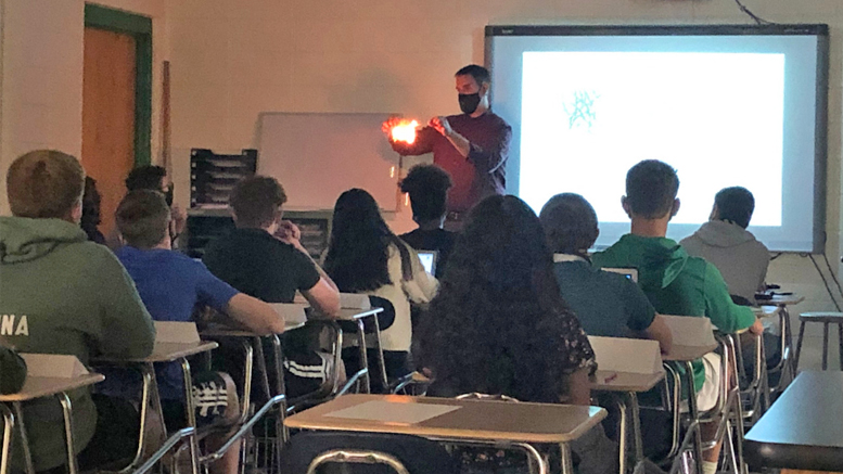 Ben Buehler captures the attention of his science students in his classroom. Photo provided