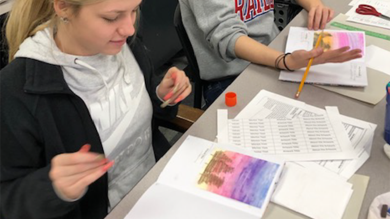 Students in Mrs. Barbara Miller’s Yorktown High School English 11 Honors class create Americana-themed journals to enhance their understanding of American literature. A $449 Robert P. Bell Grant, awarded in November 2019, supported the cost of supplies for students to create their journals.