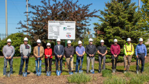 Delaware County officials ceremoniously broke ground on a new trail along McGalliard Road on Thursday, May 13, 2021. Photo by Intersection