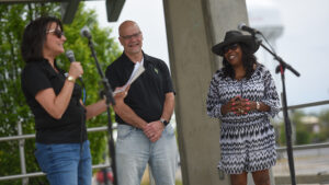 CEO Jenni Marsh, along with campaign co-chairs Jeffrey Scott, Chancellor of Ivy Tech, and Alisa Wells, Director of Community Engagement and Wraparound Support for Ivy Tech.