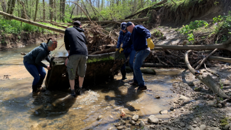 Delaware County Soil and Water Conservation District received a $10,000 grant to address environmental problems in the Upper White River Watershed. A similar grant in 2020 supported work in the nearby Upper Mississinewa River Watershed. Pictured, Volunteers participate in the McVey River Clean-Up hosted by the Upper Mississinewa River Watershed and Red-Tail Land Conservancy. Multiple bags of trash, a tire, and a mattress were removed from the watershed. Photo provided