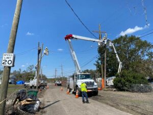 Crews with Indiana Michigan Power assist in the power restoration efforts following Hurricane Ida. Photo provided.