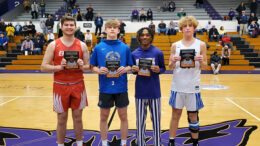 Pictured Left to Right: left to right: Joe Anella, South Bend Adams High School; Dylan Moles, Greenfield-Central High School; B.J. Isom, Muncie Central High School; Asher Donahue, Burris Laboratory School.