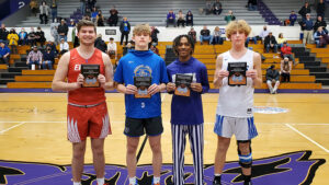 Pictured Left to Right: left to right: Joe Anella, South Bend Adams High School; Dylan Moles, Greenfield-Central High School; B.J. Isom, Muncie Central High School; Asher Donahue, Burris Laboratory School.