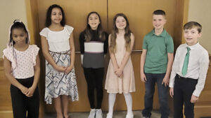 Pictured from from left to right: MyaaNika Murphy, Longfellow; Eryn Smith, Selma; Evey Glidden, Burris; Ellie Penix, Wes Dell; Joey Brooks, Yorktown and Owen Roberts, West View.