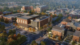 Artist aerial rendering of the village. Rendering provided by Ball State University.