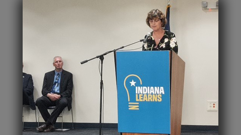 Muncie Community Schools Director of Public Education and CEO Lee Ann Kwiatkowski is pictured participating in the IDOE announcement. Photo provided