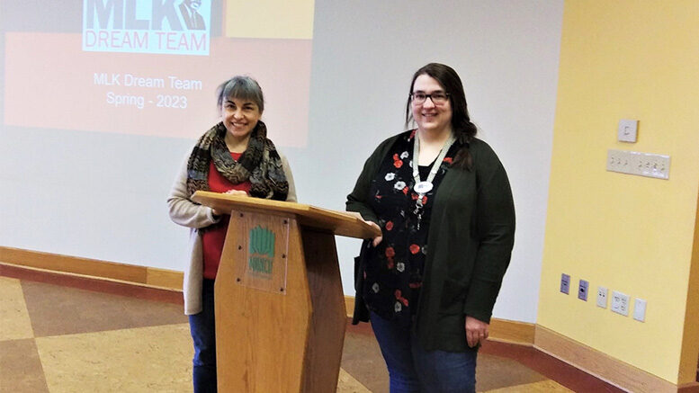Dr. Melinda Messineo (left) of Ball State University was the featured speaker at a recent More to Know program. She is pictured with Laura Janiga of Muncie Public Library. Photo by Susan Fisher, Muncie Public Library.