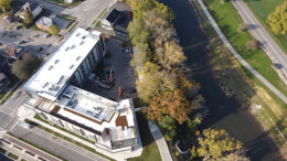 Aerial photograph of the new White River Lofts, 400 W. Washington Street in Muncie. Photo by Mike Rhodes