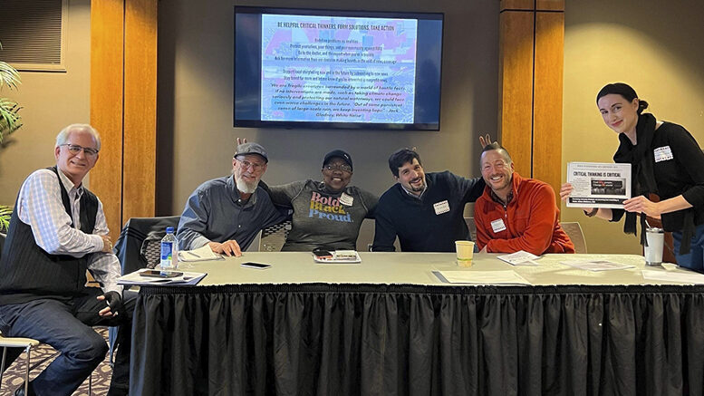 Pictured L-R during a panel discussion about news and critical thinking are: Mike Rhodes, Seth Slabaugh, Yvonne Thompson, Dr. John West, J.R. Jamison and moderator, Aimee Robertson-West. Photo provided