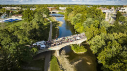 Aerial view of a past bridge dinner. Photo provided