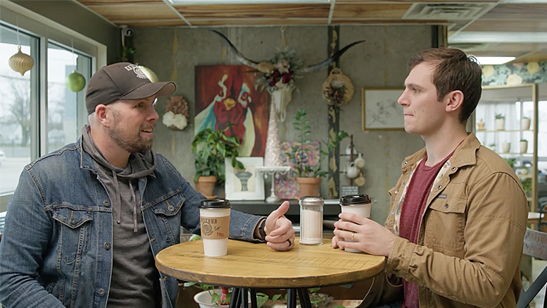 Tyler and Gus enjoy Rosebud Coffee House while talking about all the amazing things to do in the region. Photo provided.