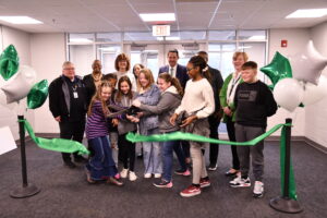 West View Elementary students are captured cutting the ribbon during a ceremony at the school. Photo provided.