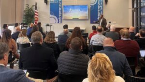 Local employers and other key stakeholders gather for presentation by Todd Hurst of the Indiana Chamber. Photo by Maggie Manor