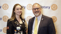 Rotary exchange student Maria (Duda) Trento Martendal and Muncie Rotarian Daniel Stallings. Photo by Matt Howell