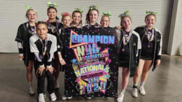 Toxic Fusion’s 2023 Division 6 National Champions, from left to right: Bryanna Hancock, Tavin Williams, Kayleigha Coby, Averiana Jester, Kayanna Dunn, Lillianna Fisher, Lilly Spears, Addison Hollin, Aubrey Osborn. Photo provided