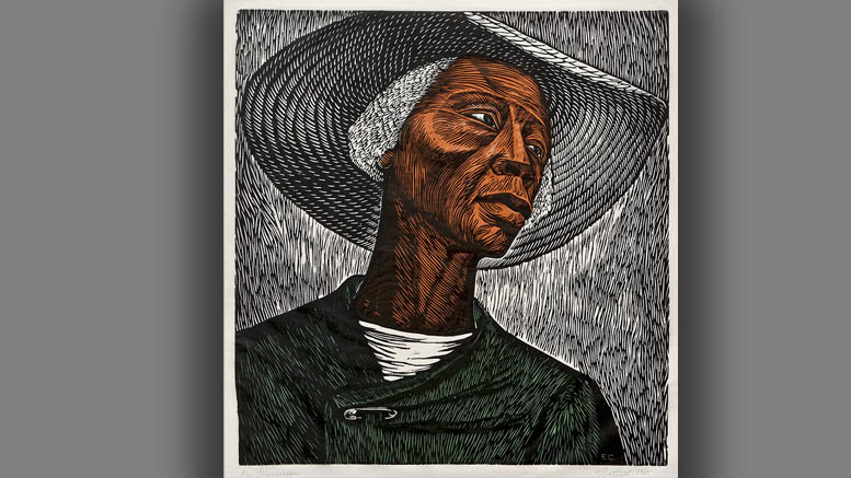 Elizabeth Catlett, American (1915–2012), Sharecropper, 1965, linocut, AP 17 3/8 x 16 ½ in., © Catlett Mora Family Trust/Licensed by VAGA, New York, NY.