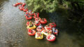 People on the White River in inflatable tubes.