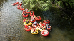 People on the White River in inflatable tubes.