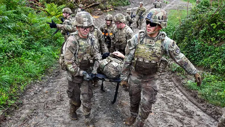 The 4th Squad, 3rd Platoon, 529th Military Police Company, 709th Military Police Battalion, 18th Military Police Brigade, conducts Army Warrior Tasks (ATW) for individual and team elements. The exercise is designed to assess the soldiers' proficiency in a range of skills, including team movement, direct contact, urban external movement techniques, land navigation, communication, perform combat rescue operations, and practice calling a distress call on nine different communication channels. Valle Ugione Italian training area, Livorno, Italy, Oct. 17, 2024. U.S. Army photo by Elena Baladelli