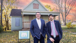 Jud Fisher (left), President & CEO of Ball Brothers Foundation, and John West (right), founding board chair of Muncie Land Bank. Photo provided by Ball Brothers Foundation.