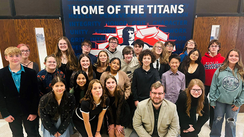 Nathan Earle, “We the People” instructor, and students gathered at Northside Middle School. Photo provided.