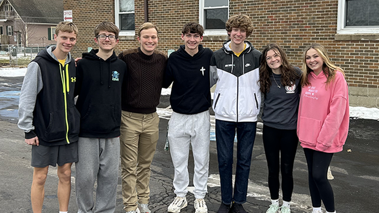 Madden is pictured with his friends and student helpers. From L to R: Wyatt Turner, Callahan Shanayda, James Hofmann, Madden Moore, Aaron Buehler, Callie Jones, and Maylee Moore. Photo provided.