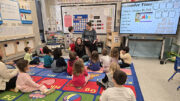 South View Elementary preschool teacher Brylie Foster instructs her students while MCS Elementary Education Administrative Assistant Erin Bousman looks on.