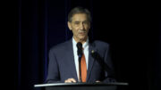 Muncie Mayor Dan Ridenour is pictured speaking at the State of the Community event held at the Horizon Convention Center.