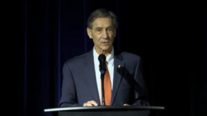 Muncie Mayor Dan Ridenour is pictured speaking at the State of the Community event held at the Horizon Convention Center.